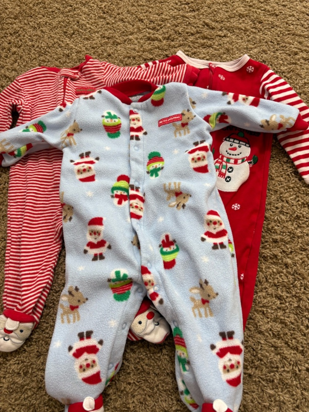 Cozy Christmas Baby 6-9 Months Holiday Fleece One-Piece Pajamas 3 piece bundle